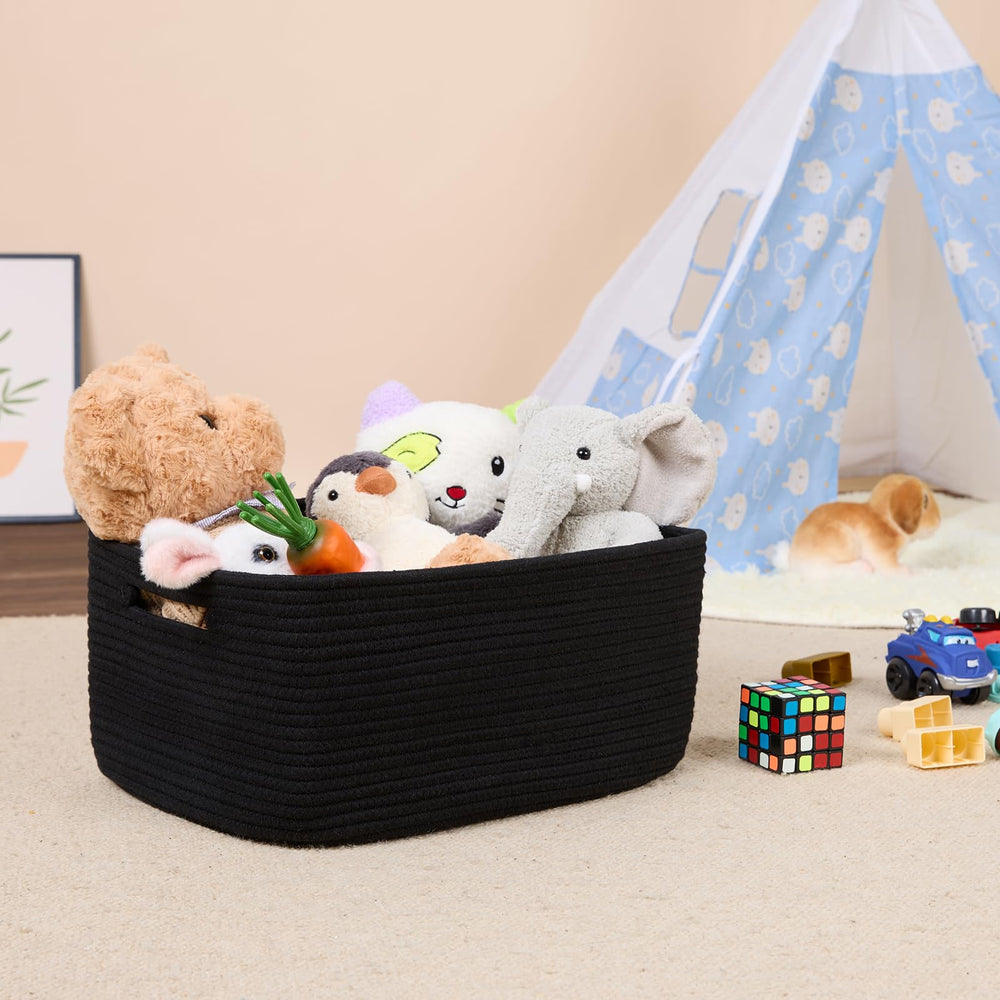 MiniArk baby nursery storage basket keeps blankets and outfits within reach.