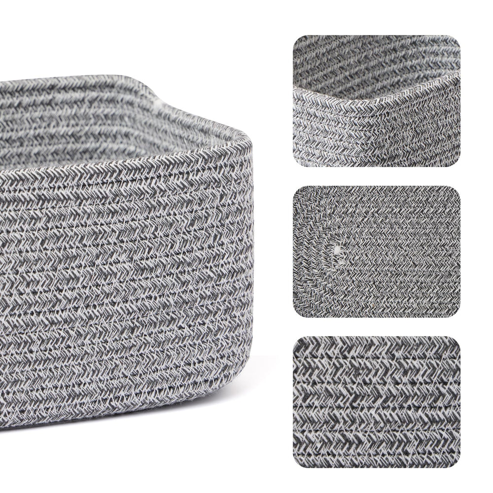 MiniArk desk storage basket in woven rope keeps the workspace tidy.