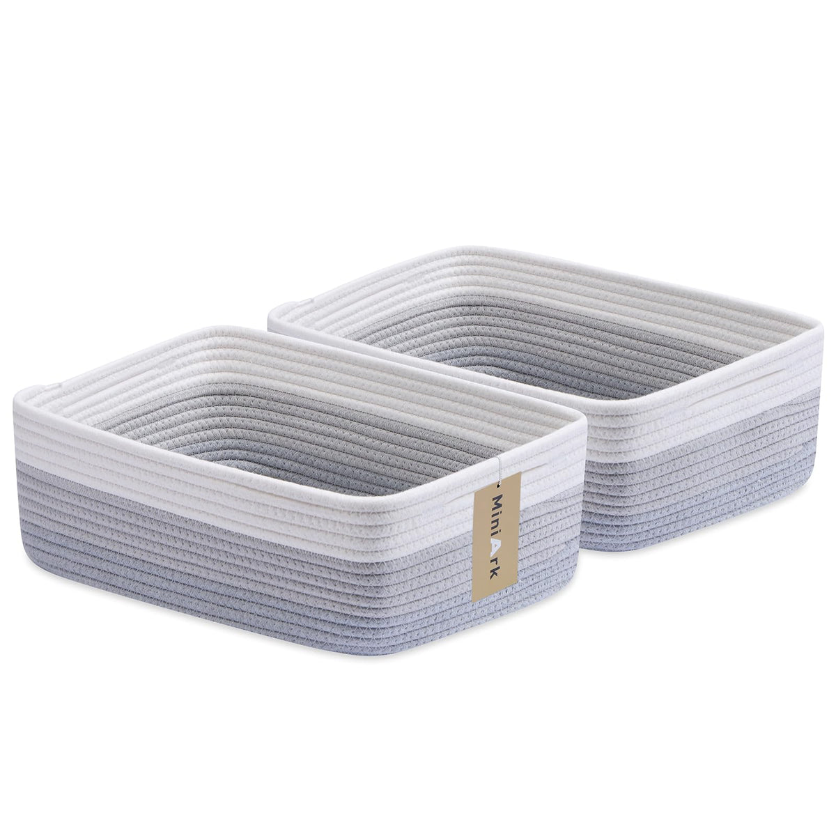 MiniArk gradient grey rope baskets in a two-pack for closet organization.