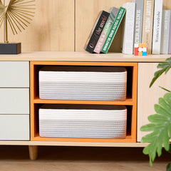 MiniArk gradient grey rope basket showing soft, durable rope and blanket storage.