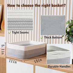 MiniArk gradient grey rope baskets on a shelf beside towels for neat storage.