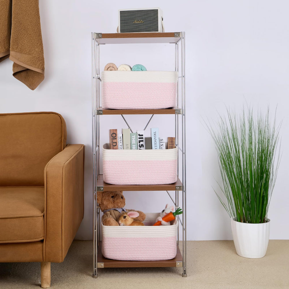 MiniArk pink basket placed in a closet for organization
