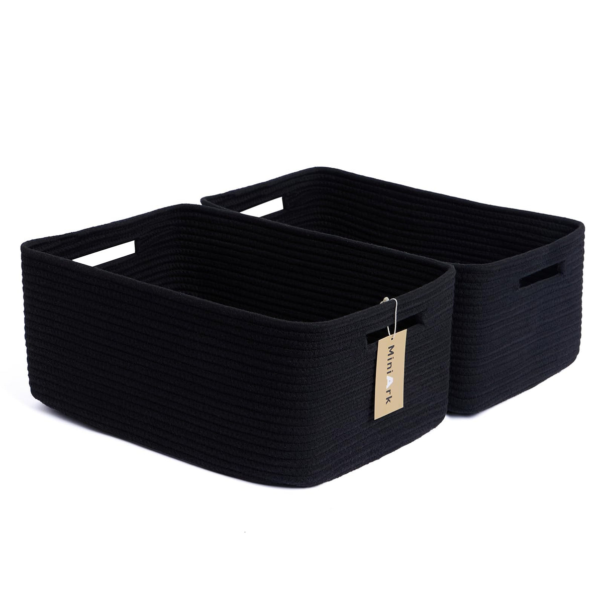 MiniArk large storage baskets on shelf for simple organization.