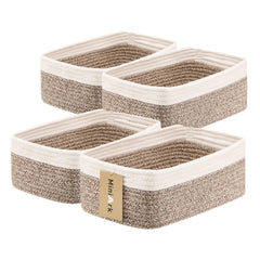 MiniArk small storage basket, rectangular white-brown, ideal for compact organization on shelves.