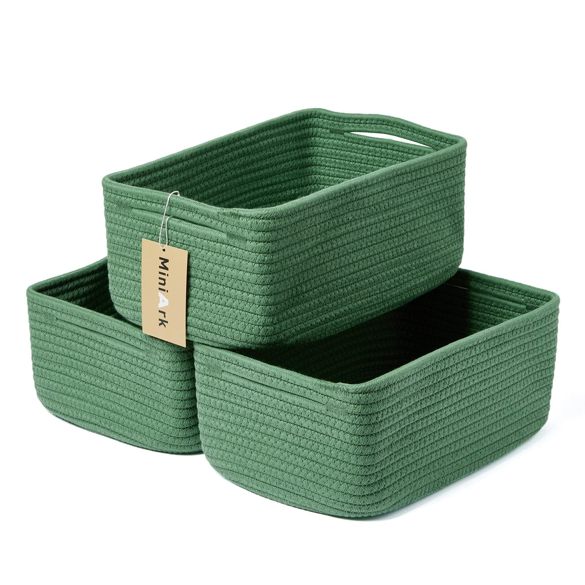 MiniArk small storage baskets three-pack in green for tidy closet organization.