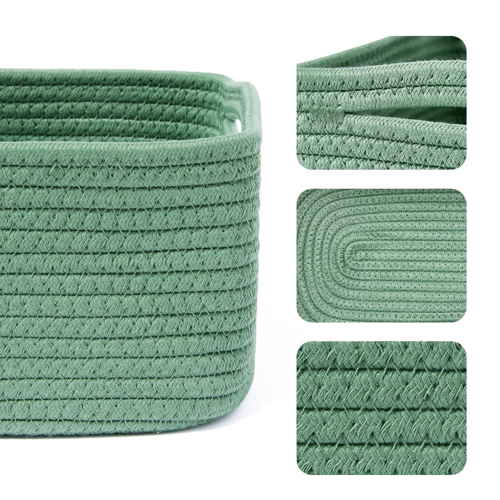 MiniArk woven rope baskets in green offer soft, durable storage.