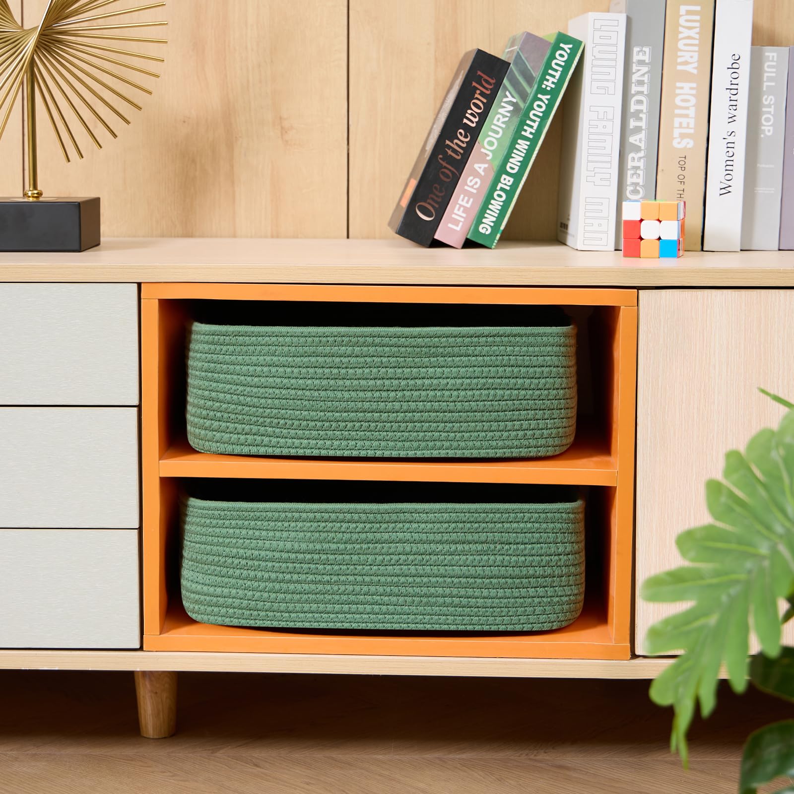 MiniArk baskets on shelves adding texture while keeping items organized