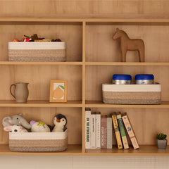 MiniArk baskets organized on a shelf adding texture to a closet