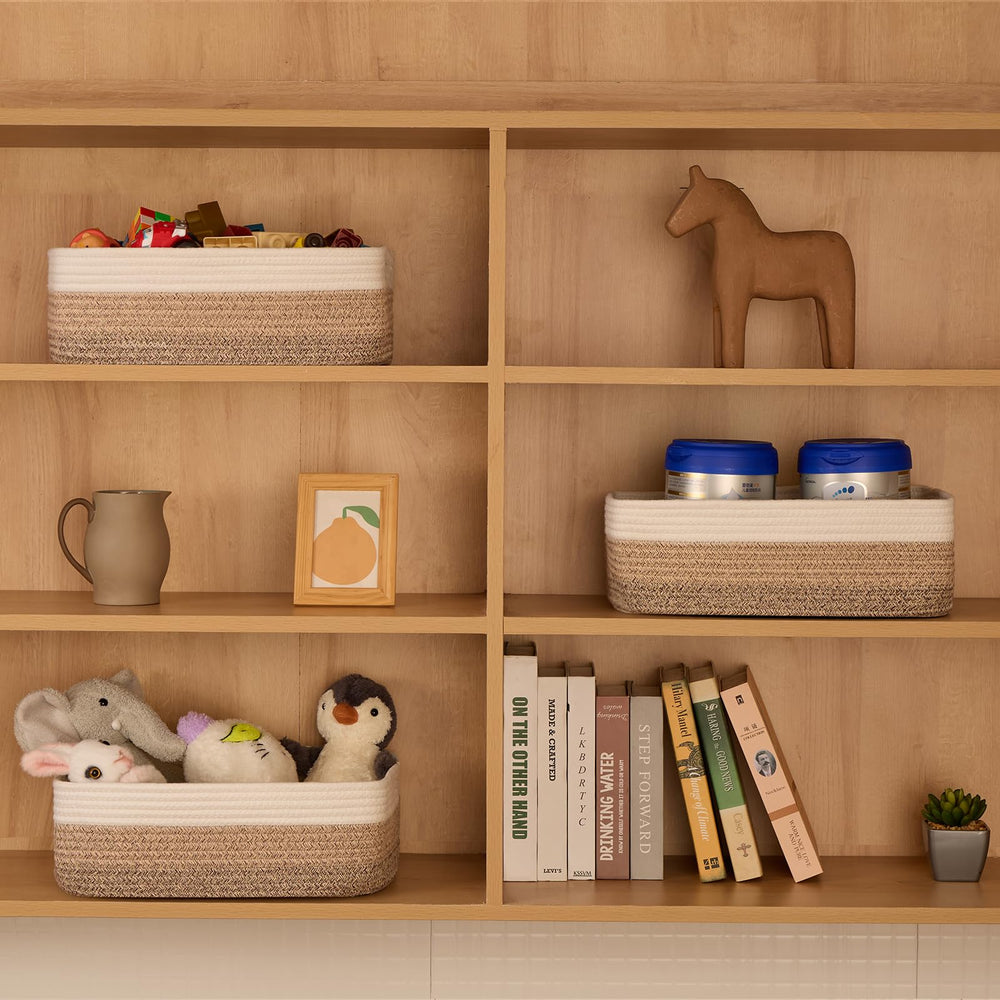 MiniArk bathroom storage basket used to organize towels and cosmetics