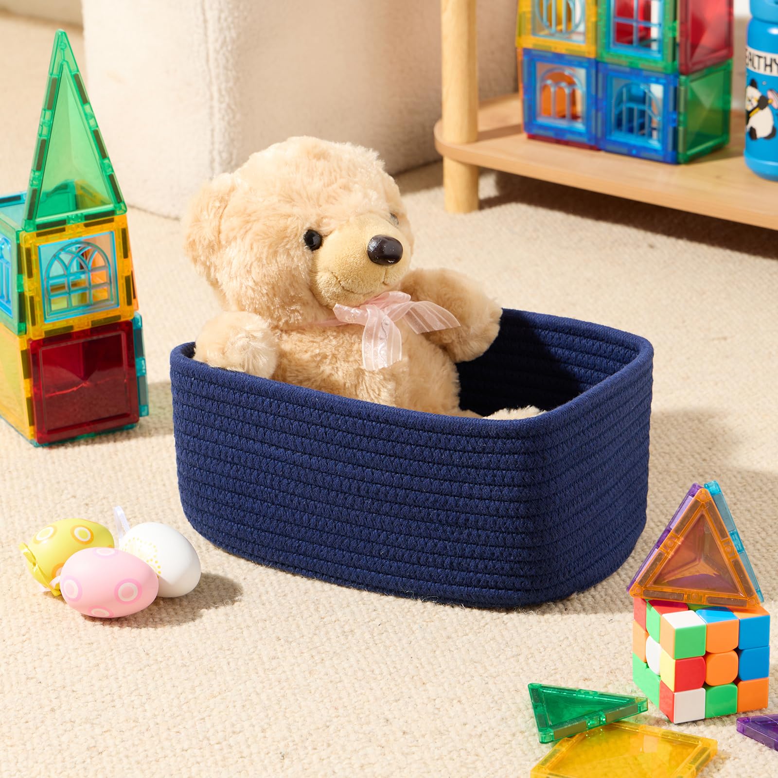 MiniArk decorative navy basket adds warmth to living room and closets