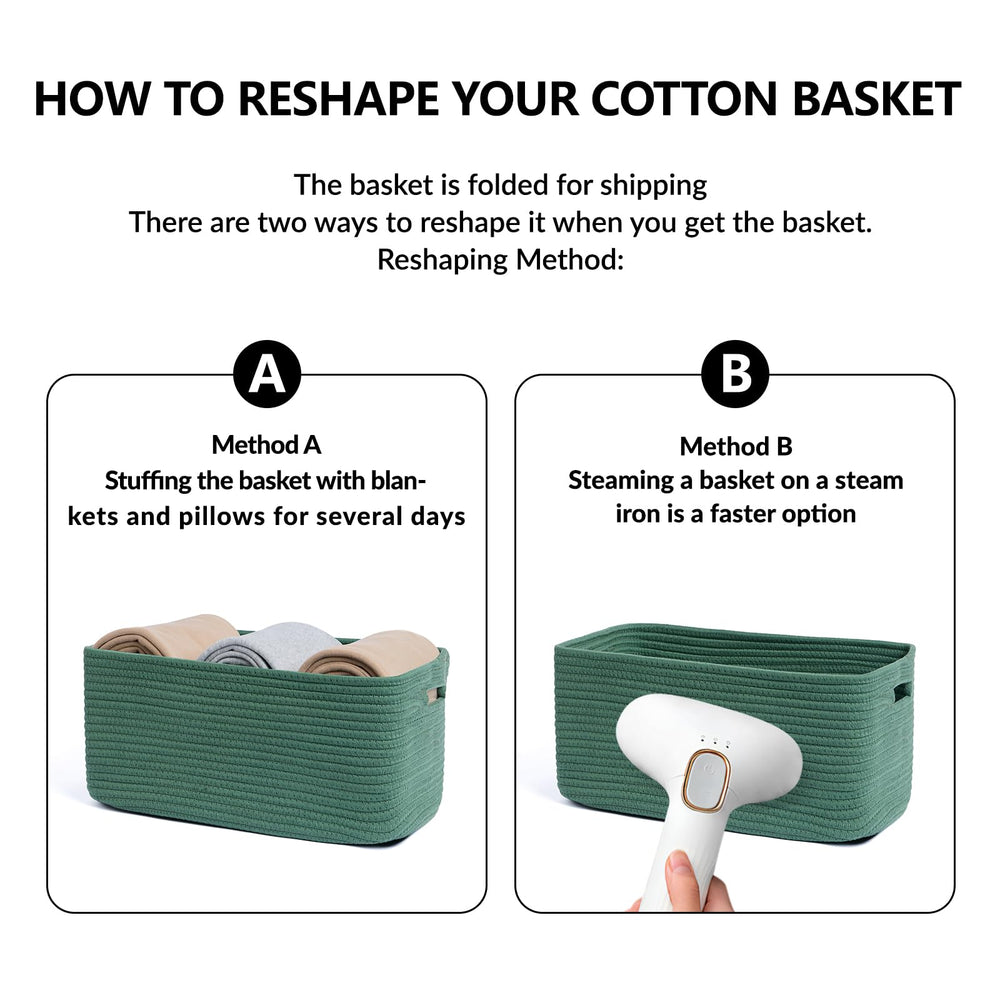 MiniArk blankets and towels neatly contained in a green storage basket.