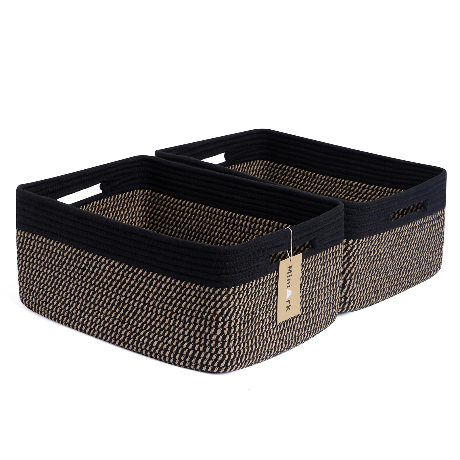 MiniArk large brown woven rope basket front view for closet organization