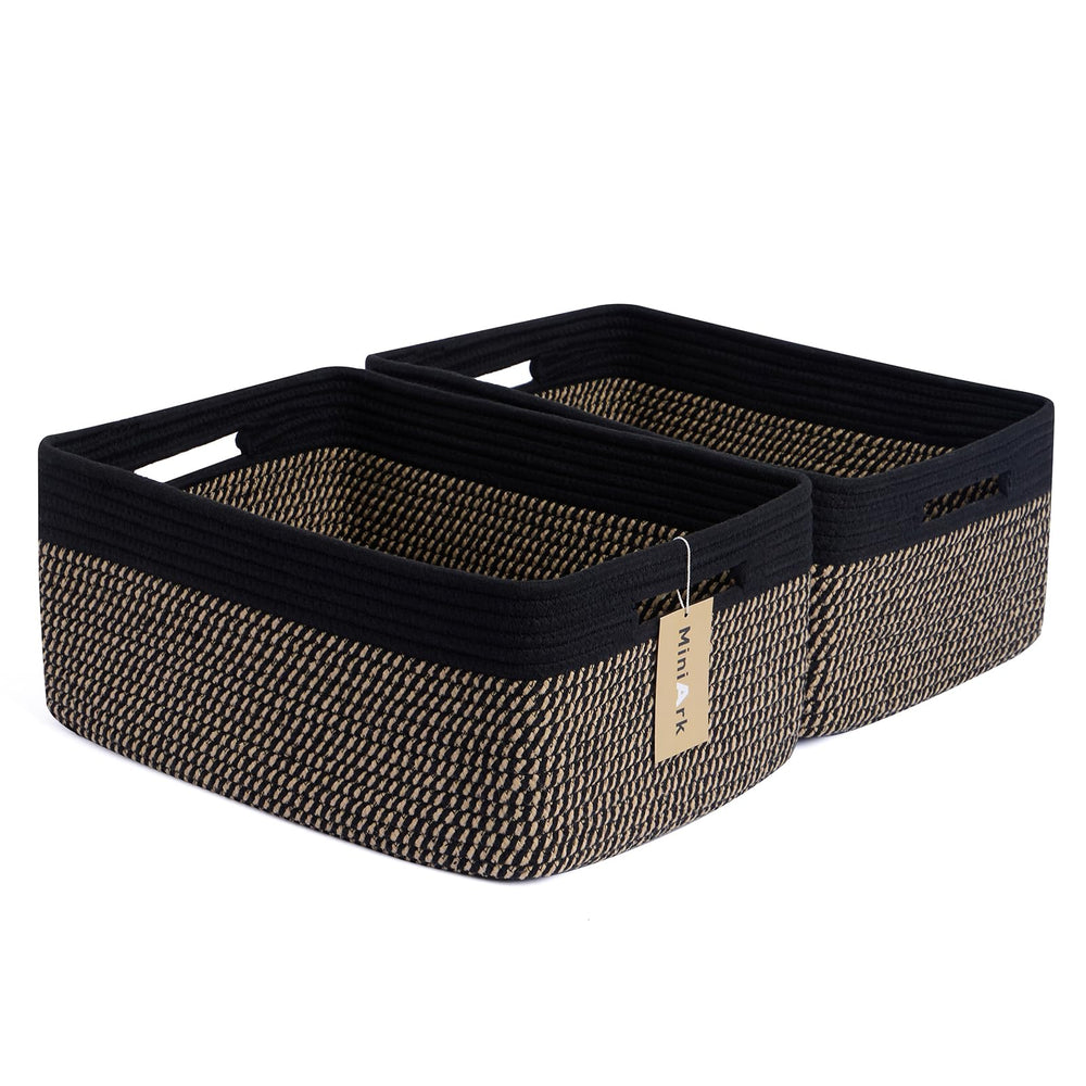 MiniArk large brown woven rope basket front view for closet organization