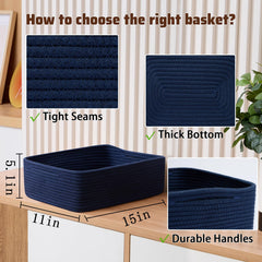 MiniArk large navy-blue rope basket keeps blankets neatly organized on shelves