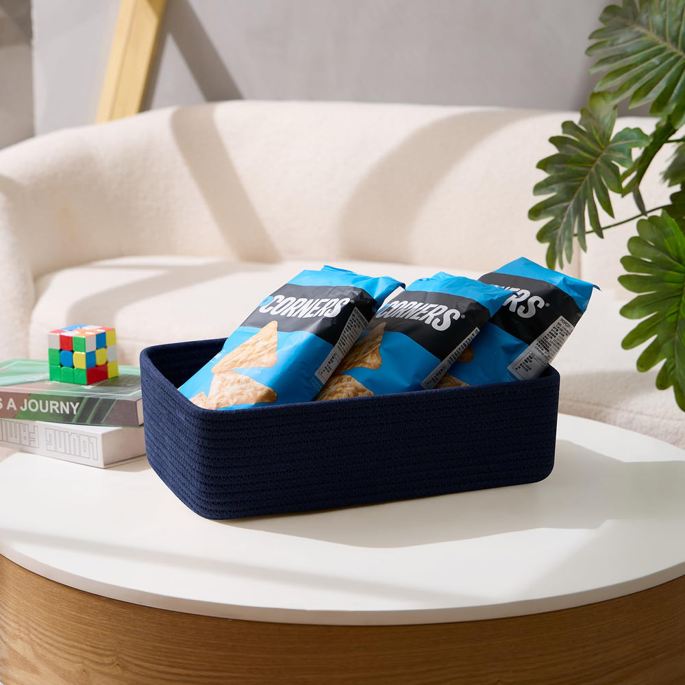 MiniArk large navy-blue rope basket ideal for makeup and vanity storage