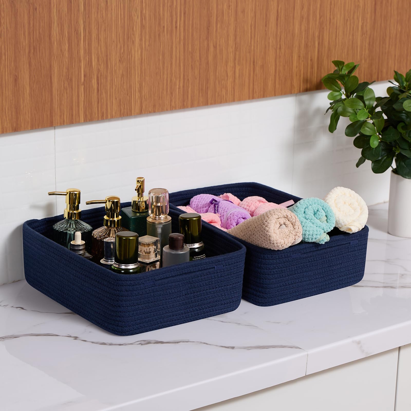 MiniArk large navy-blue rope basket with baby-safe materials for nurseries