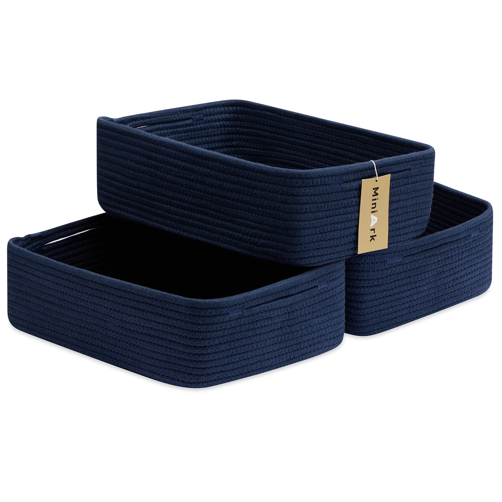 MiniArk large navy-blue rope basket ideal for towels in a bathroom