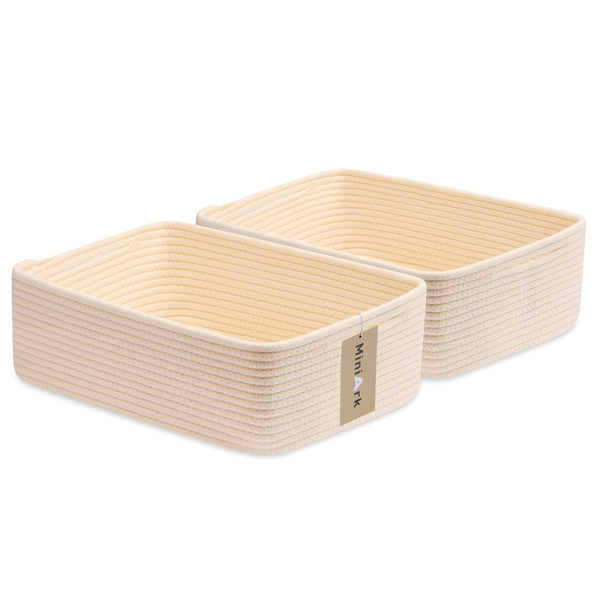 MiniArk large rope basket front view shows spacious storage for towels and toys