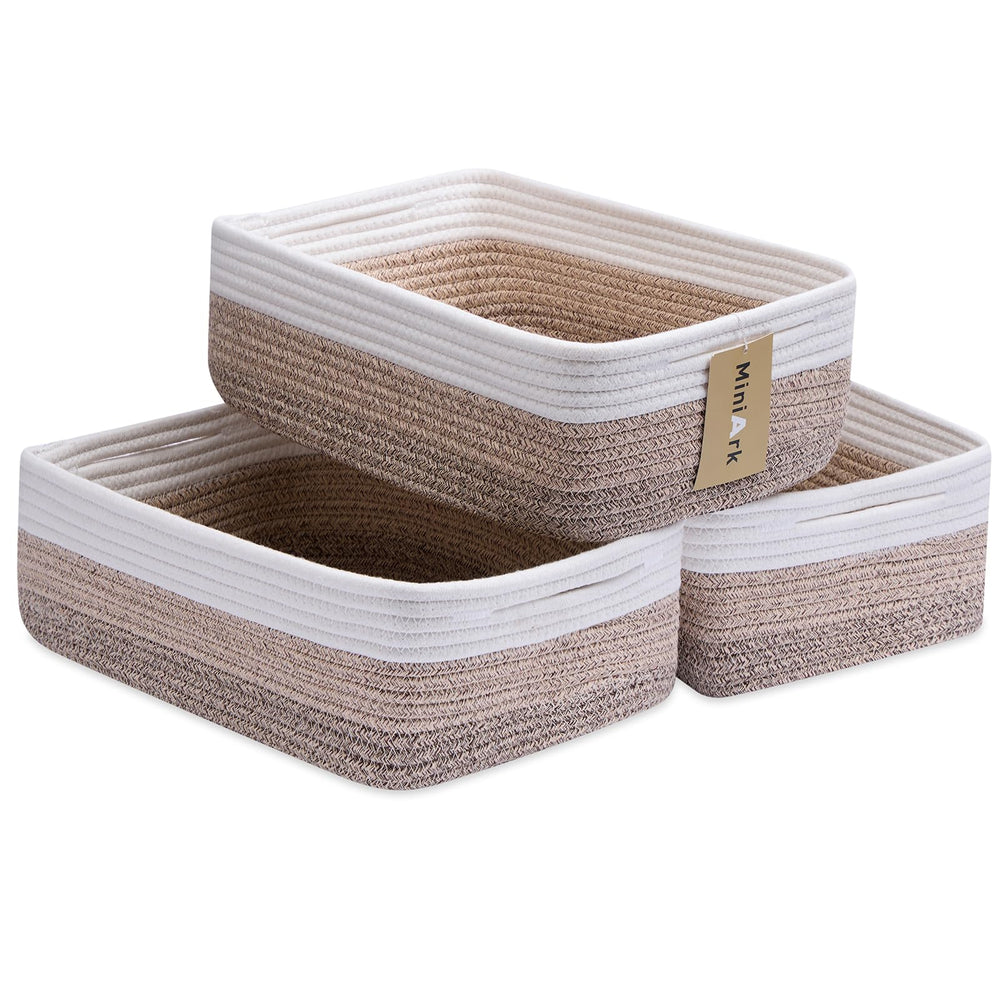 MiniArk large rope basket 15x11x5 gradient brown three-pack for home organization