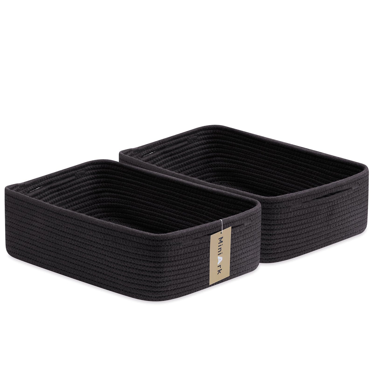 MiniArk large rope basket in black, front view for stylish storage.