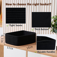 MiniArk large rope basket in black, side view for versatile organization.