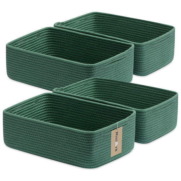 MiniArk large rope baskets in green, 15x11x5 inches, ideal for organizing towels and blankets