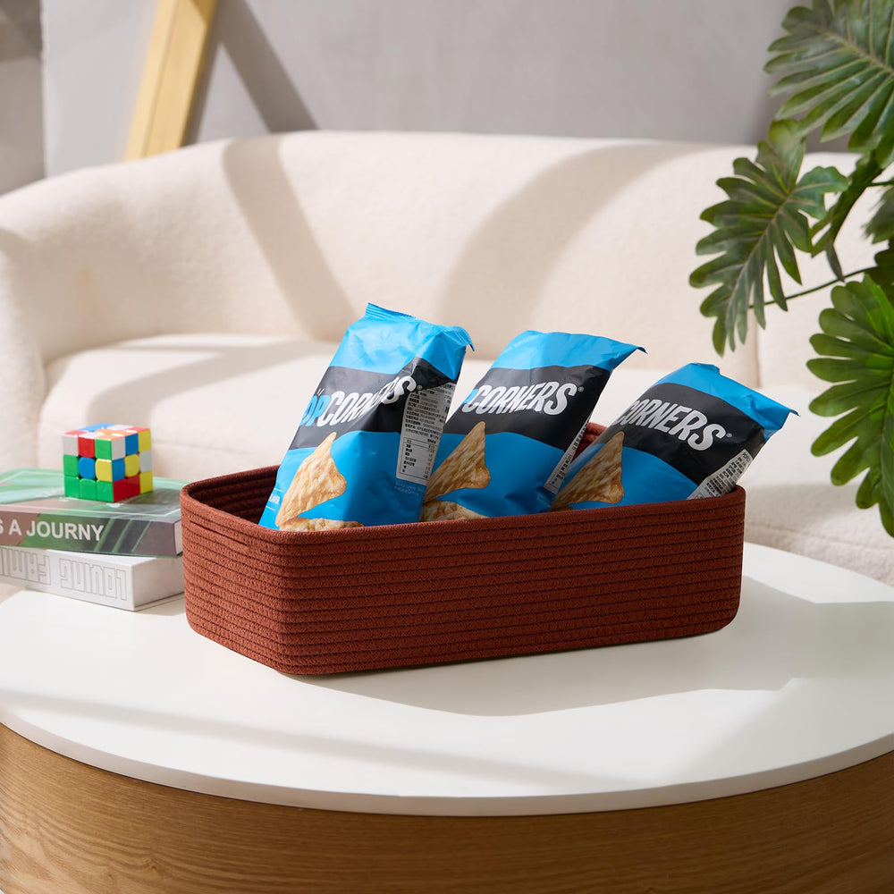 MiniArk red rope basket in nursery use, safe for baby items.