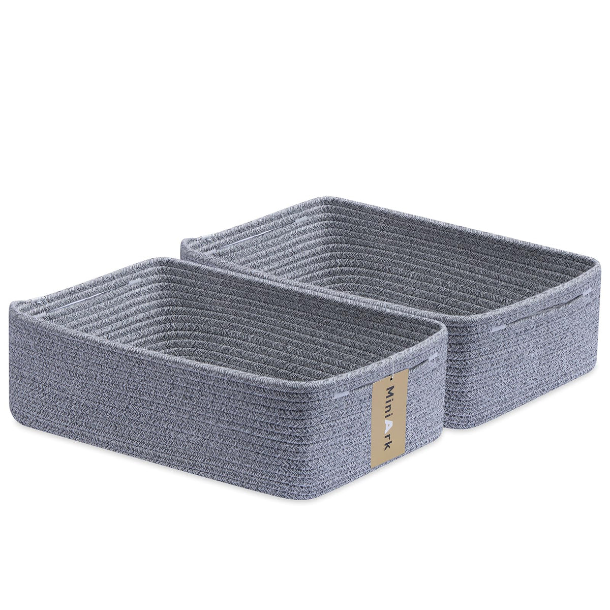 MiniArk large shallow basket in grey, front view ideal for towels and blankets.