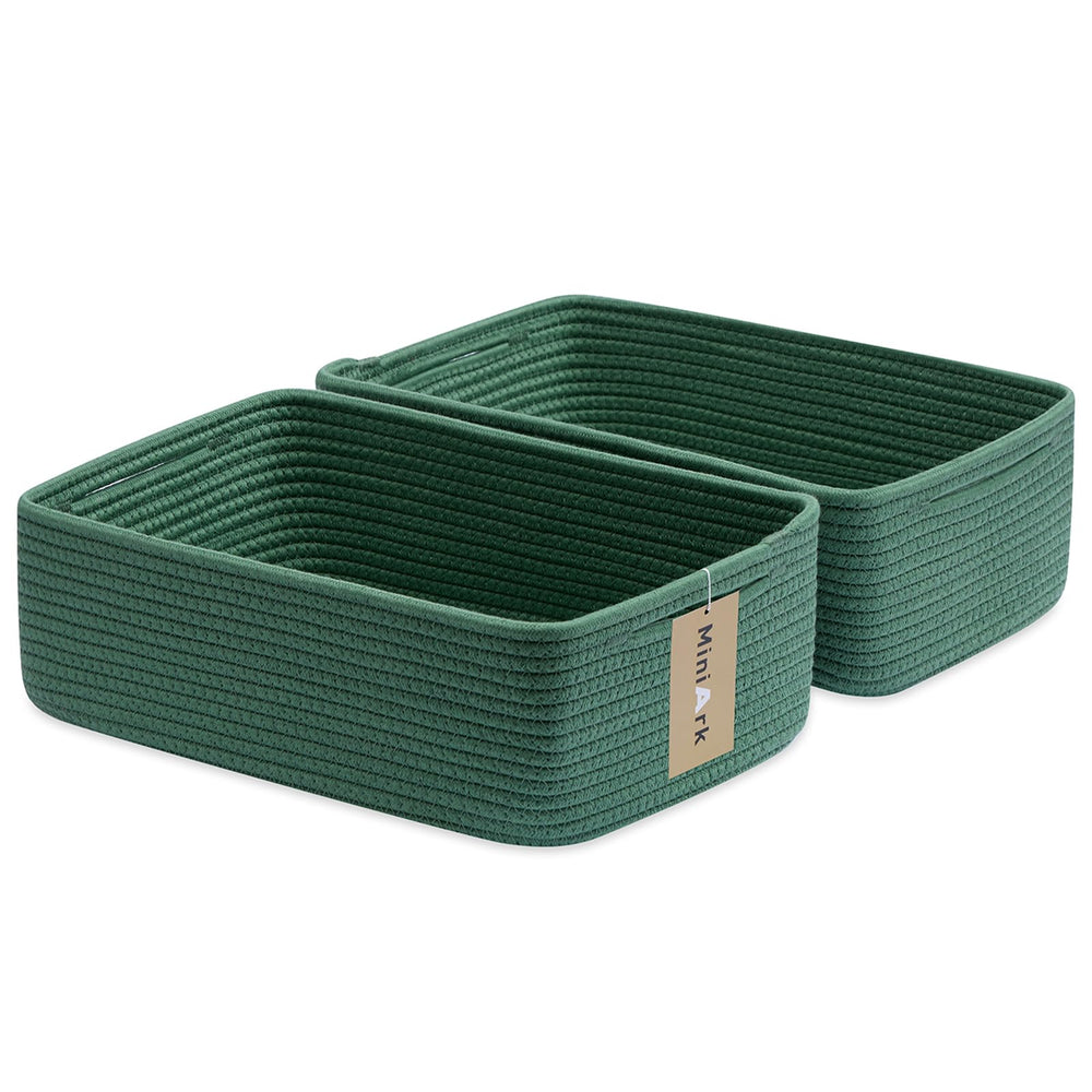 MiniArk large shallow rope basket showing 15x11x5 inch size for towels or toys