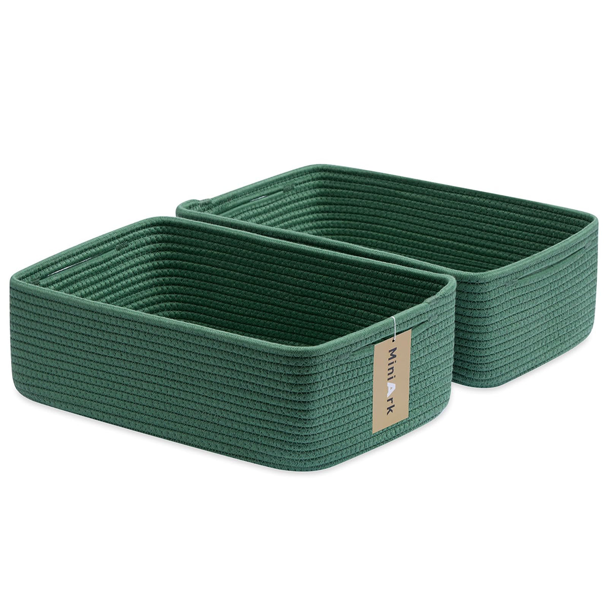 MiniArk large shallow rope basket showing 15x11x5 inch size for towels or toys