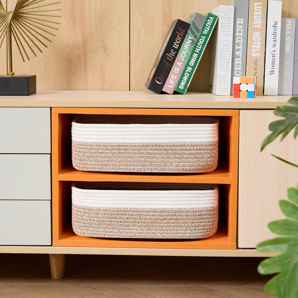 MiniArk large shallow basket in cube closet adds soft, stylish organization.