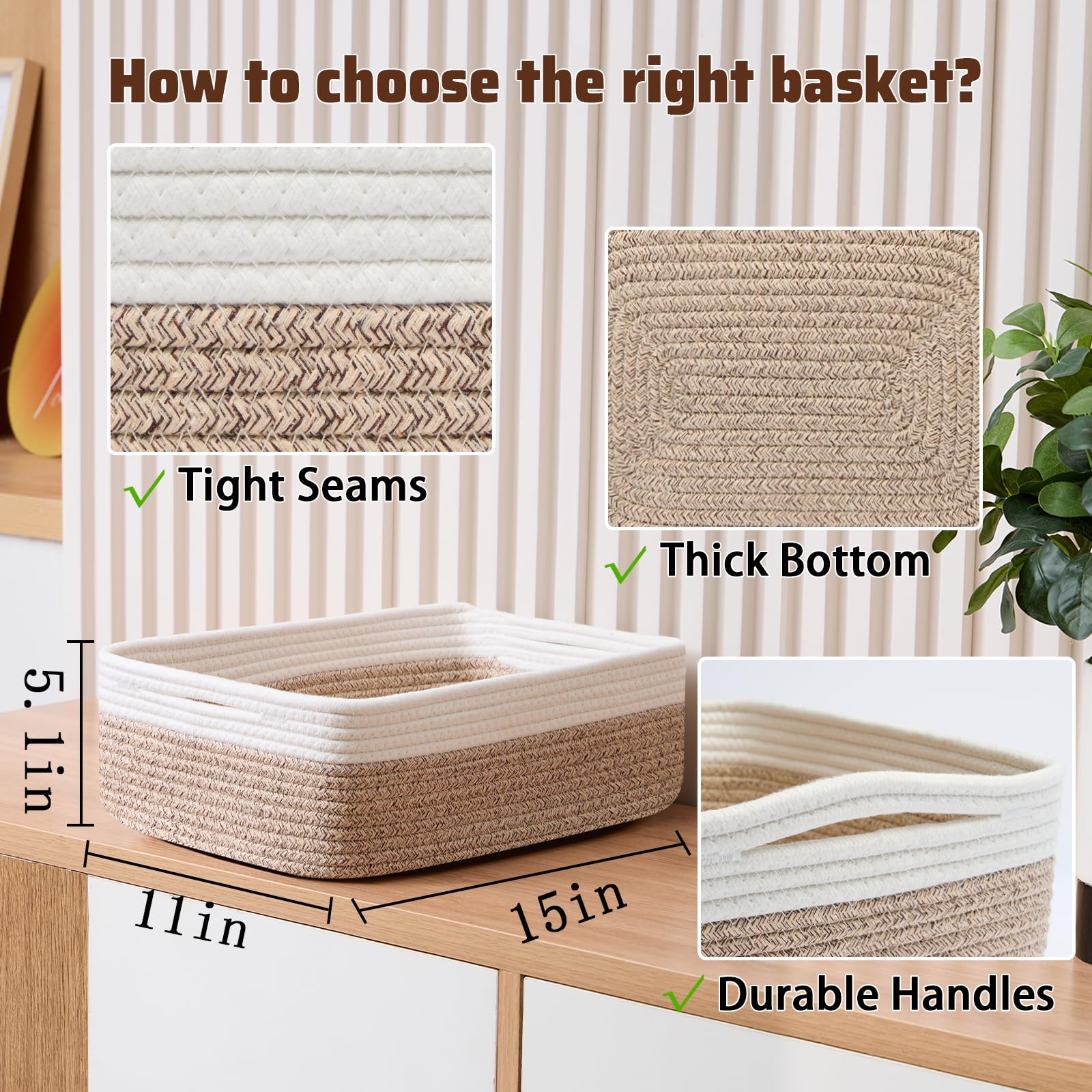 MiniArk large shallow basket rope weave close-up highlights durable cotton rope texture.