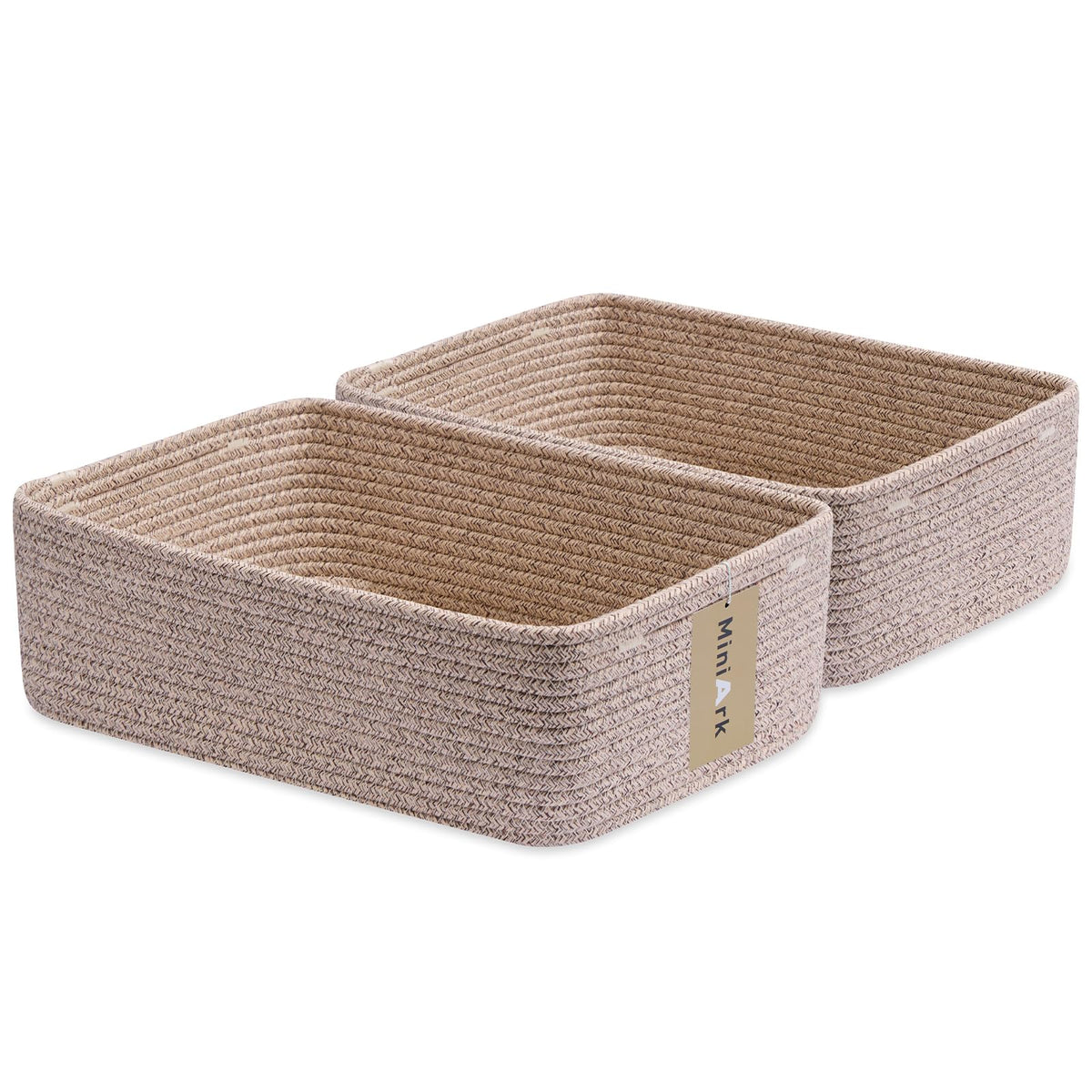 MiniArk large shallow rope basket in a bathroom, holds towels neatly.