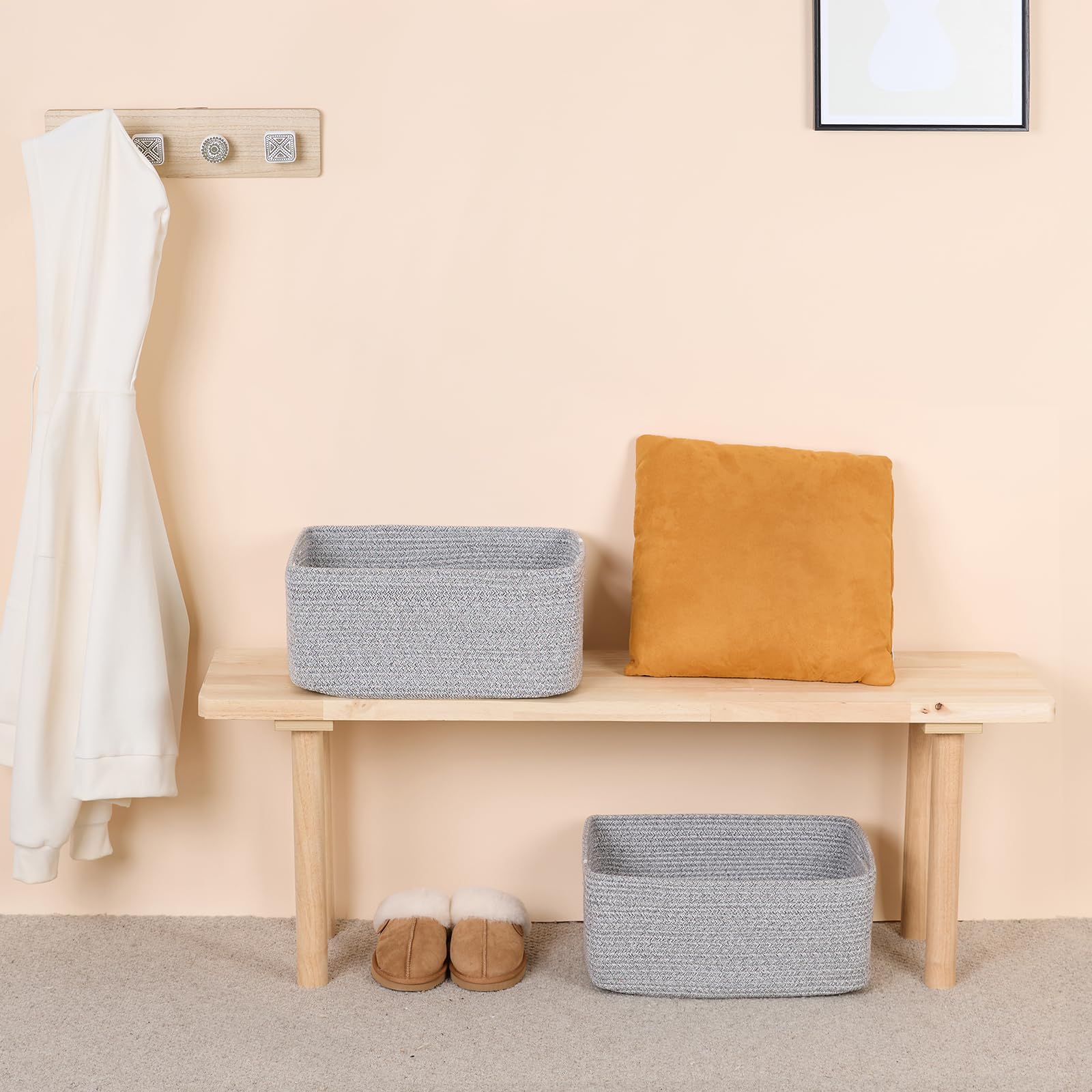 MiniArk blanket-bin on shelf keeps linens neatly organized.