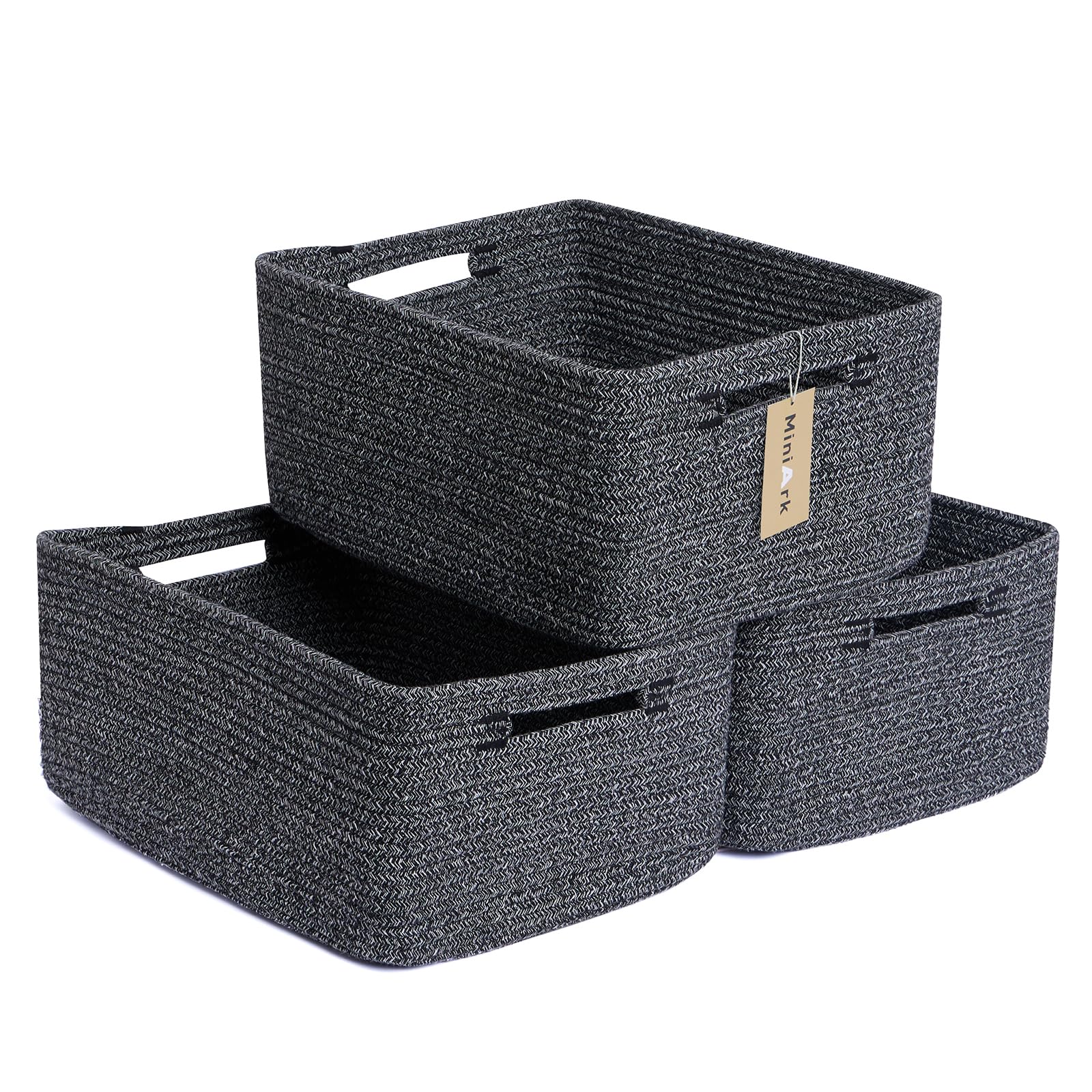 MiniArk large storage basket front view shows sturdy rope weave for closet organization