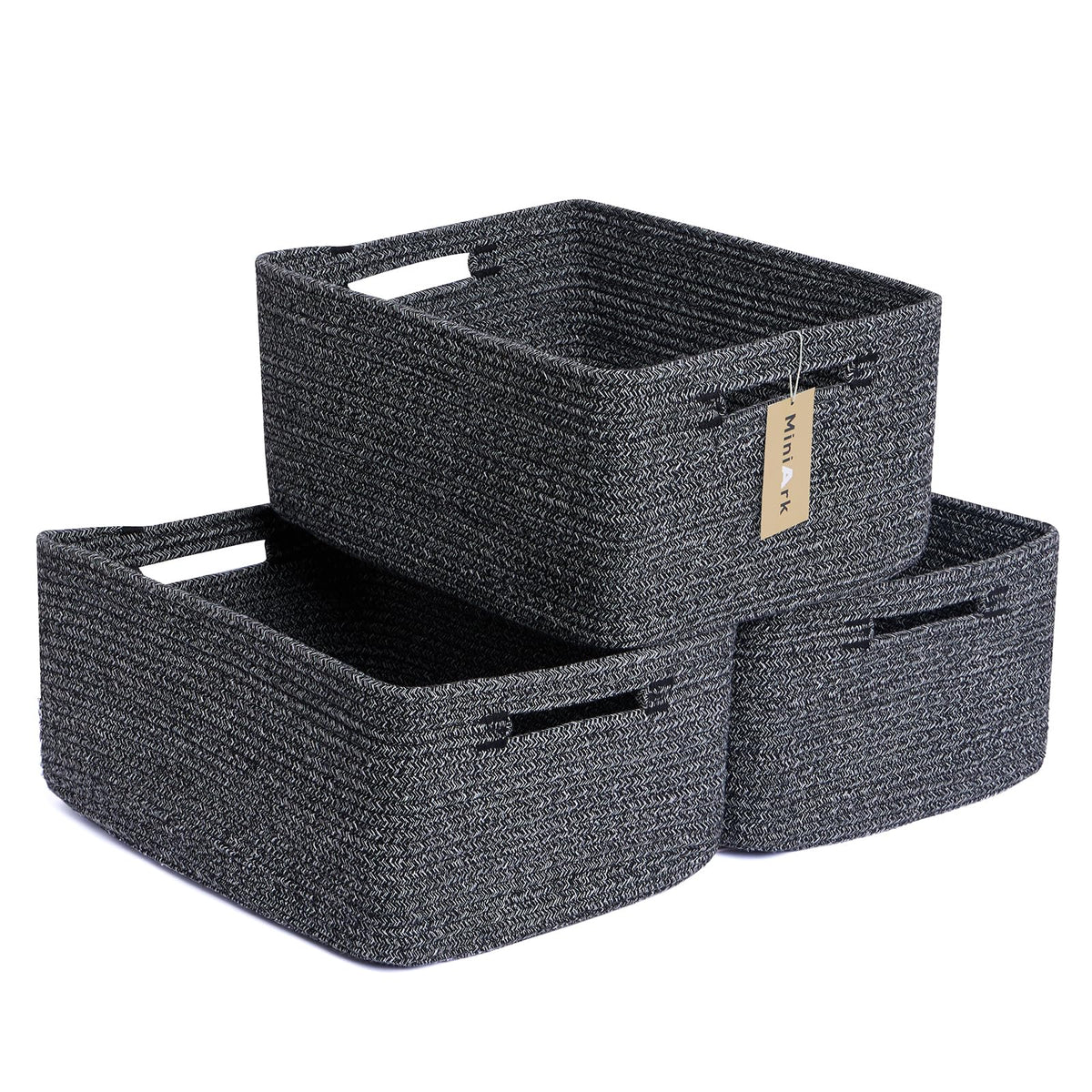 MiniArk large storage basket front view shows sturdy rope weave for closet organization