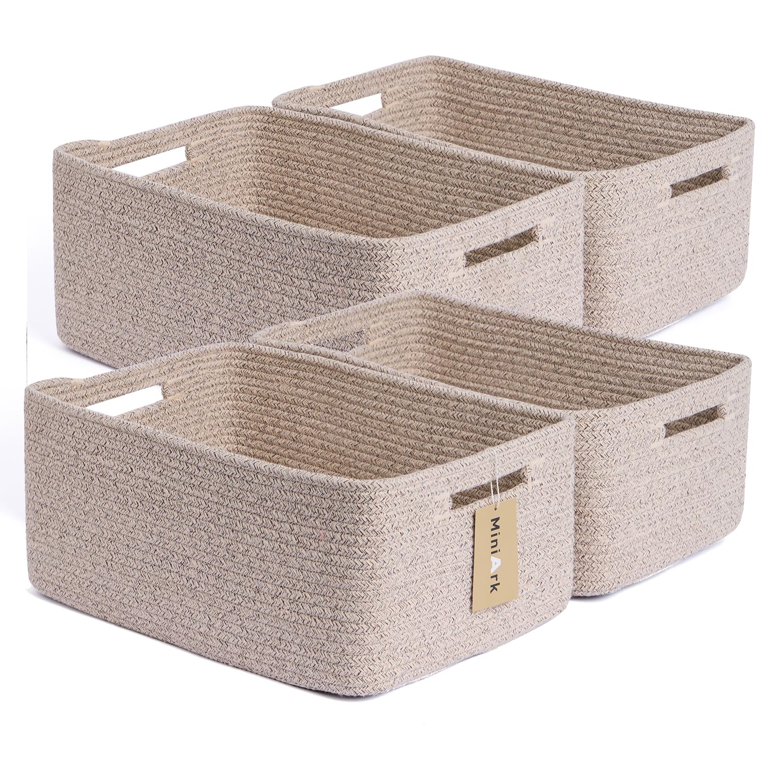 MiniArk Large Storage Baskets 4-pack organize clothes and toys in a closet setup.