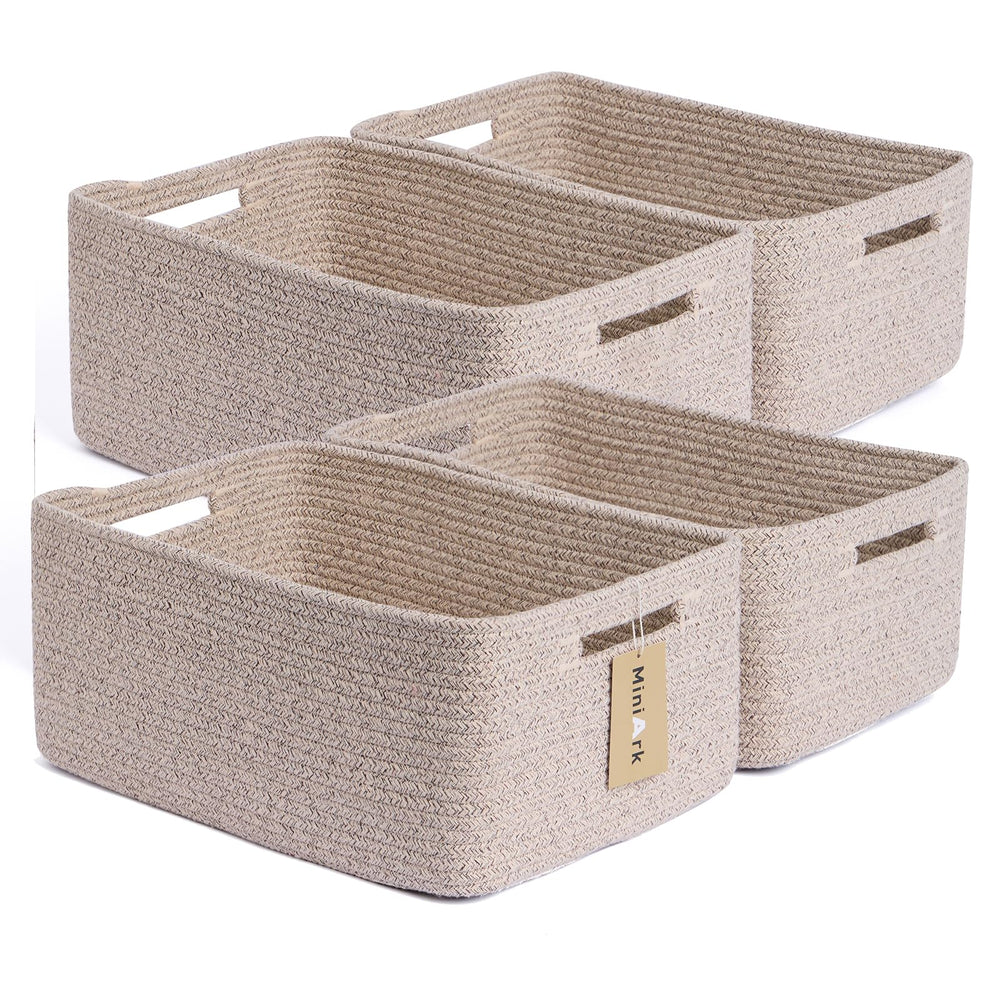 MiniArk Large Storage Baskets 4-pack organize clothes and toys in a closet setup.