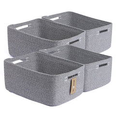 MiniArk large storage baskets on a closet shelf for organized clothing and linens.