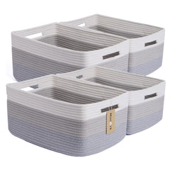 MiniArk large storage baskets in gradient grey, closeup of cotton rope for soft, sturdy organization.