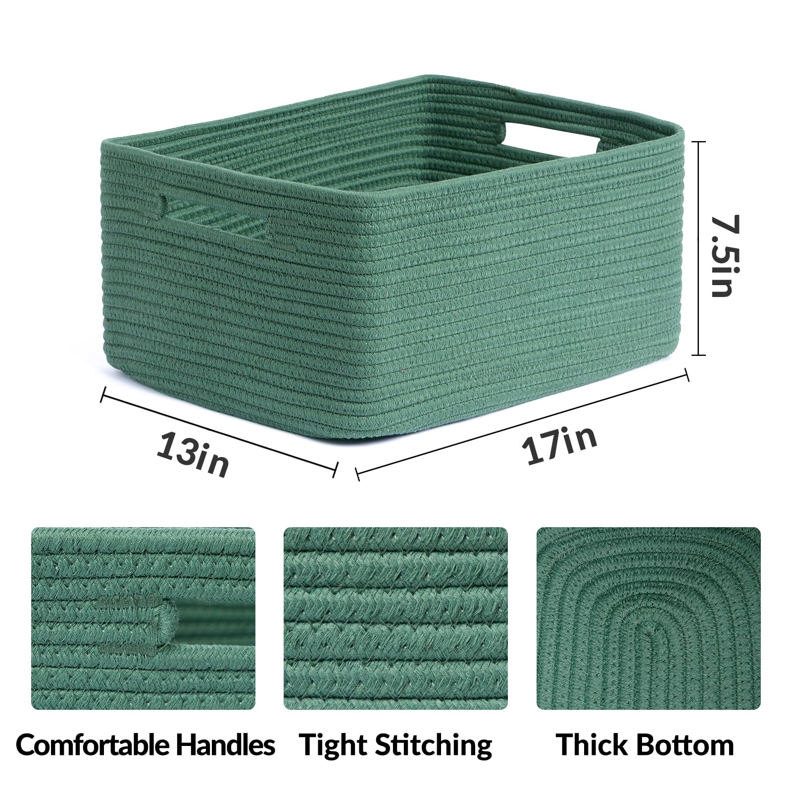MiniArk large storage baskets in green — side view highlighting sturdy rope material.