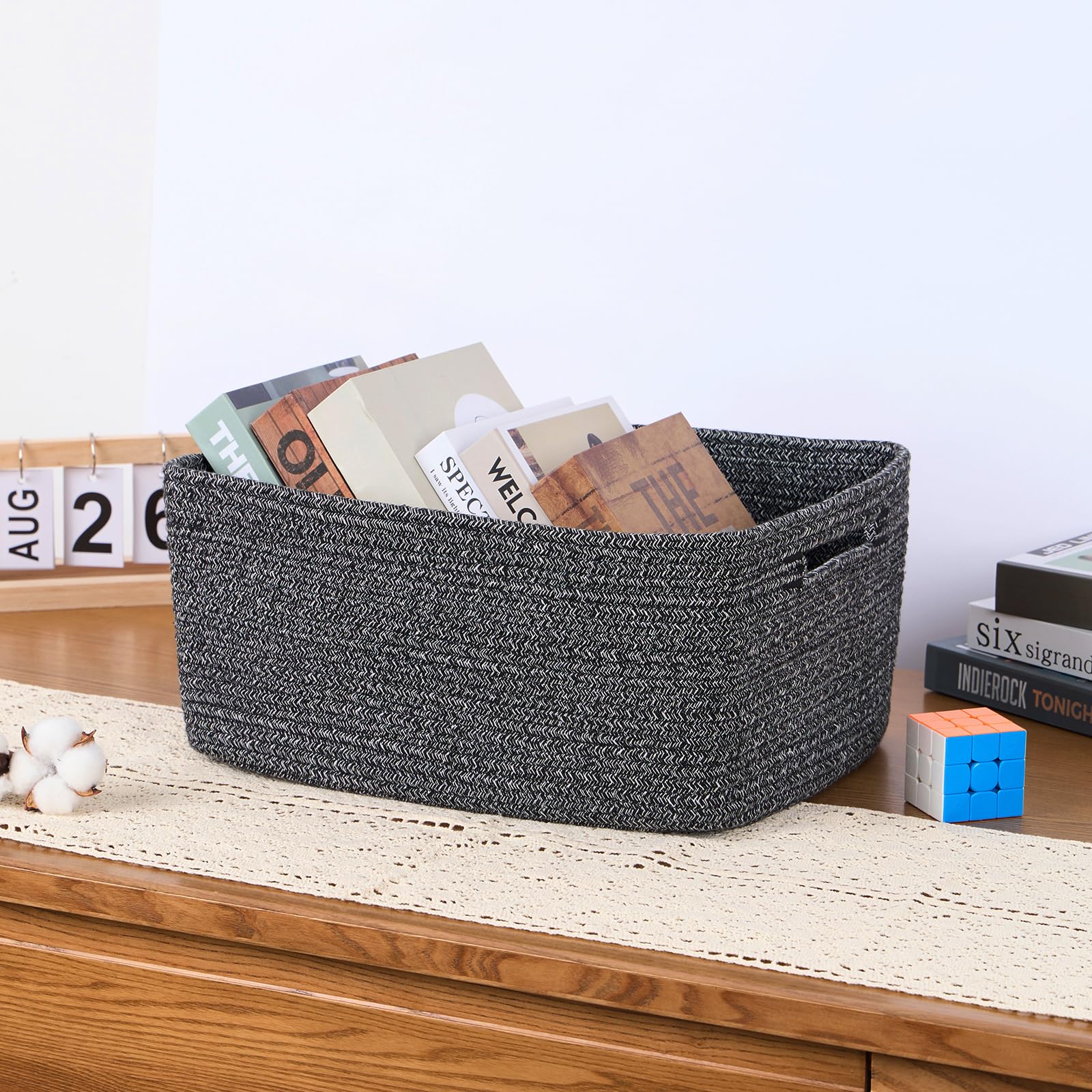 MiniArk blanket storage basket keeping blankets neatly folded