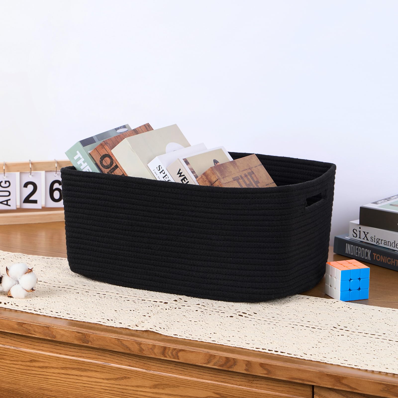 MiniArk large storage baskets with natural rope texture adding warmth to playroom storage