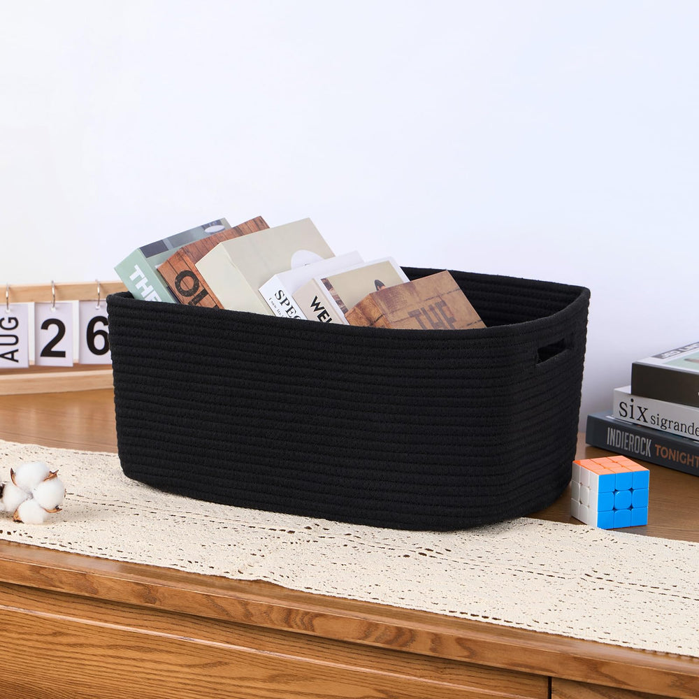 MiniArk large storage baskets with natural rope texture adding warmth to playroom storage