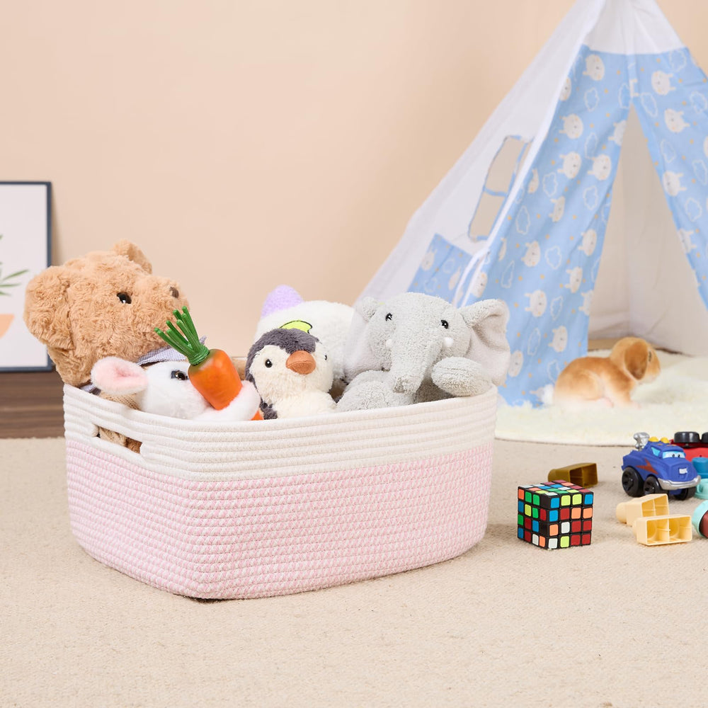 MiniArk pink blanket and towel storage basket for tidy linens.