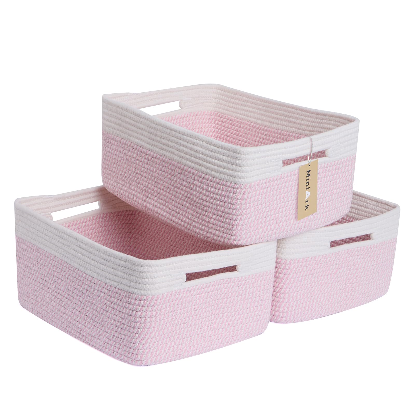 MiniArk pink storage basket front view for closet organization.
