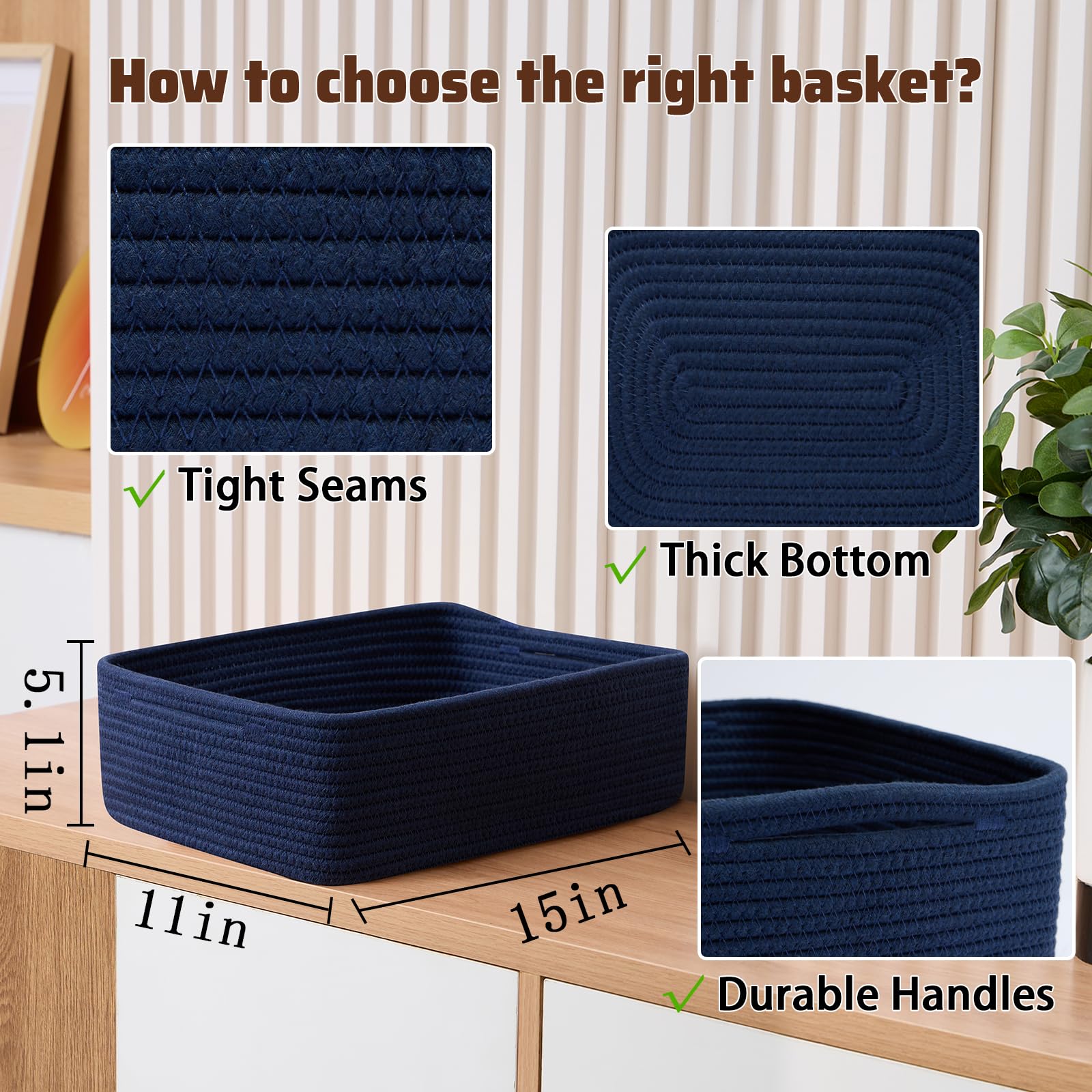 MiniArk rope storage basket holds towels and blankets, adding texture and order.