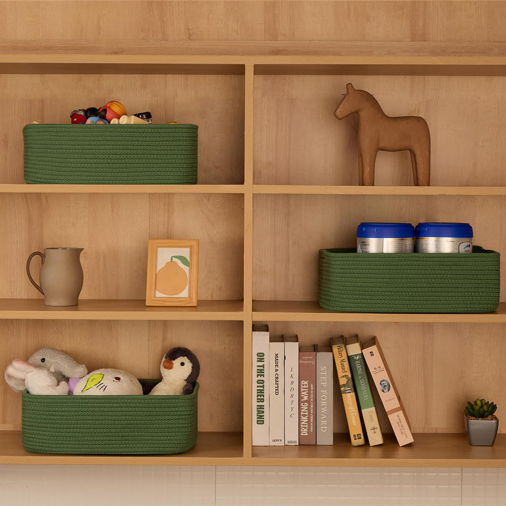 Close-up of MiniArk rope-woven storage bin texture in green