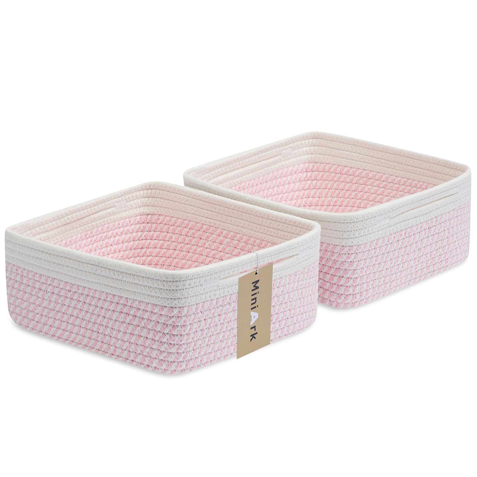 MiniArk small square shallow basket holding remotes for neat living room storage.
