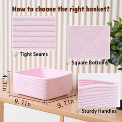 MiniArk small square shallow basket in light pink ideal for cosmetics organization.